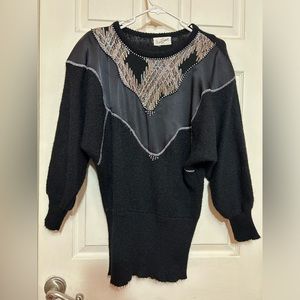 Batwing black sweater kidmohair blend embellished